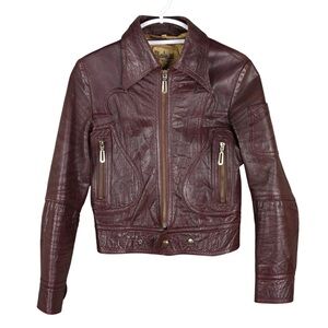 By Appointment London England Leather Jacket Womens Sz 38 Burgundy Moto Fit 80s